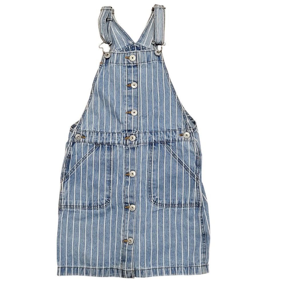 OshKosh Bgosh Girls Blue White Striped Denim Vestbak Overalls Dress Size 10‎